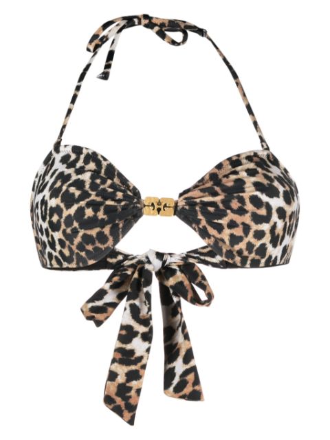 GANNI leopard-print halterneck bikini top Women