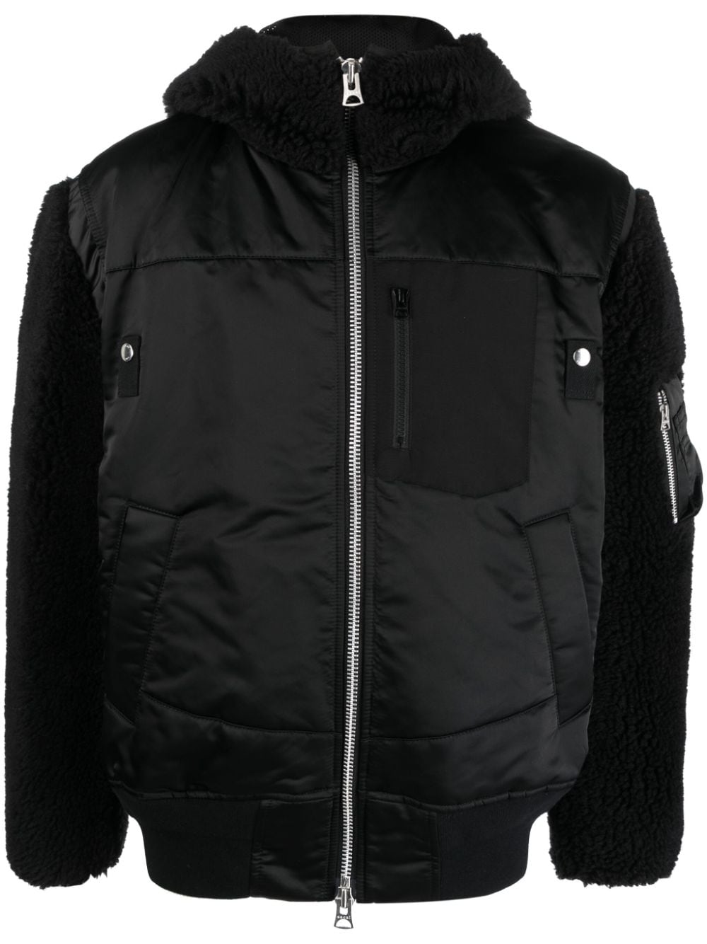 Shop Sacai Panelled Zip-up Hooded Jacket In Black