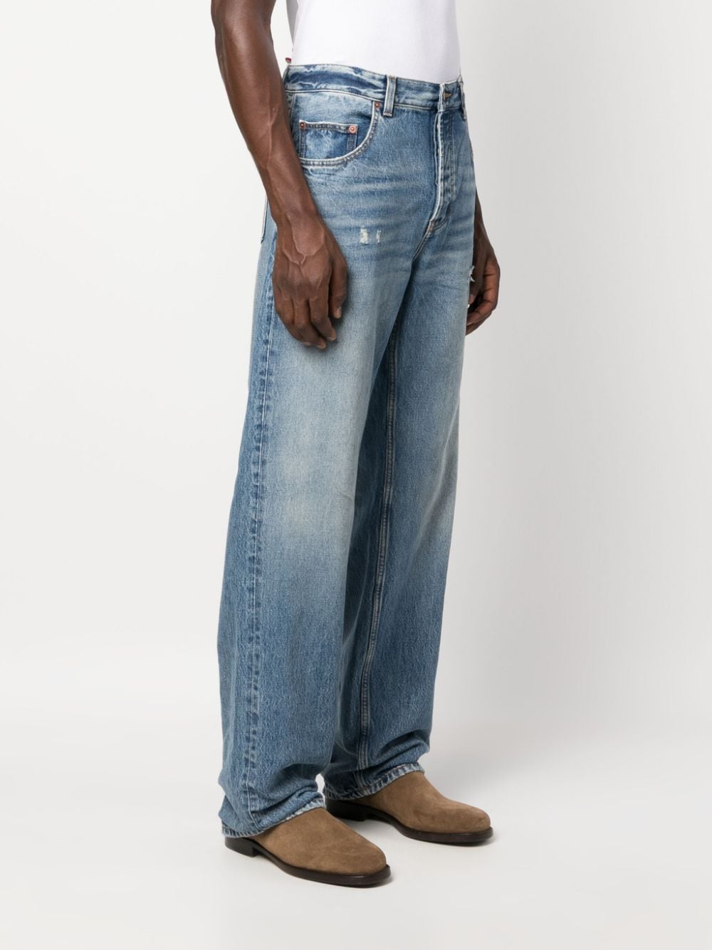 Shop Saint Laurent Washed High-rise Wide-leg Jeans In Blue