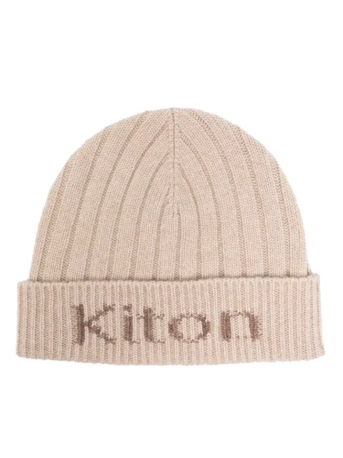 Kiton gorro tejido de canalé con logo en intarsia