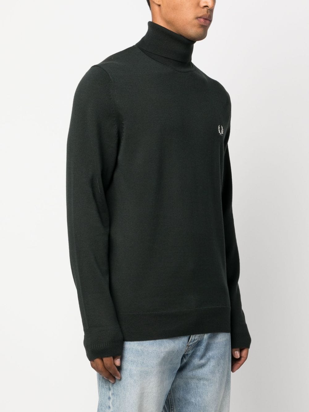 Shop Fred Perry Logo-embroidered Roll-neck Jumper In Green