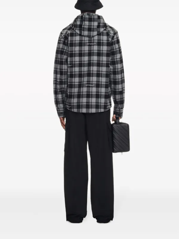 Off-White Checked Hooded Shirt | Grey | FARFETCH