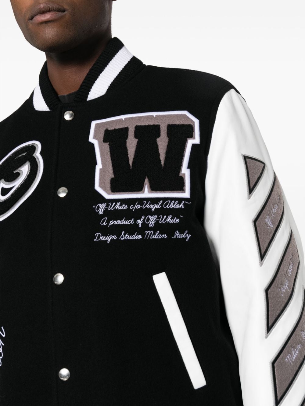 Shop Off-white Lea Appliqué Varsity Jacket In Black