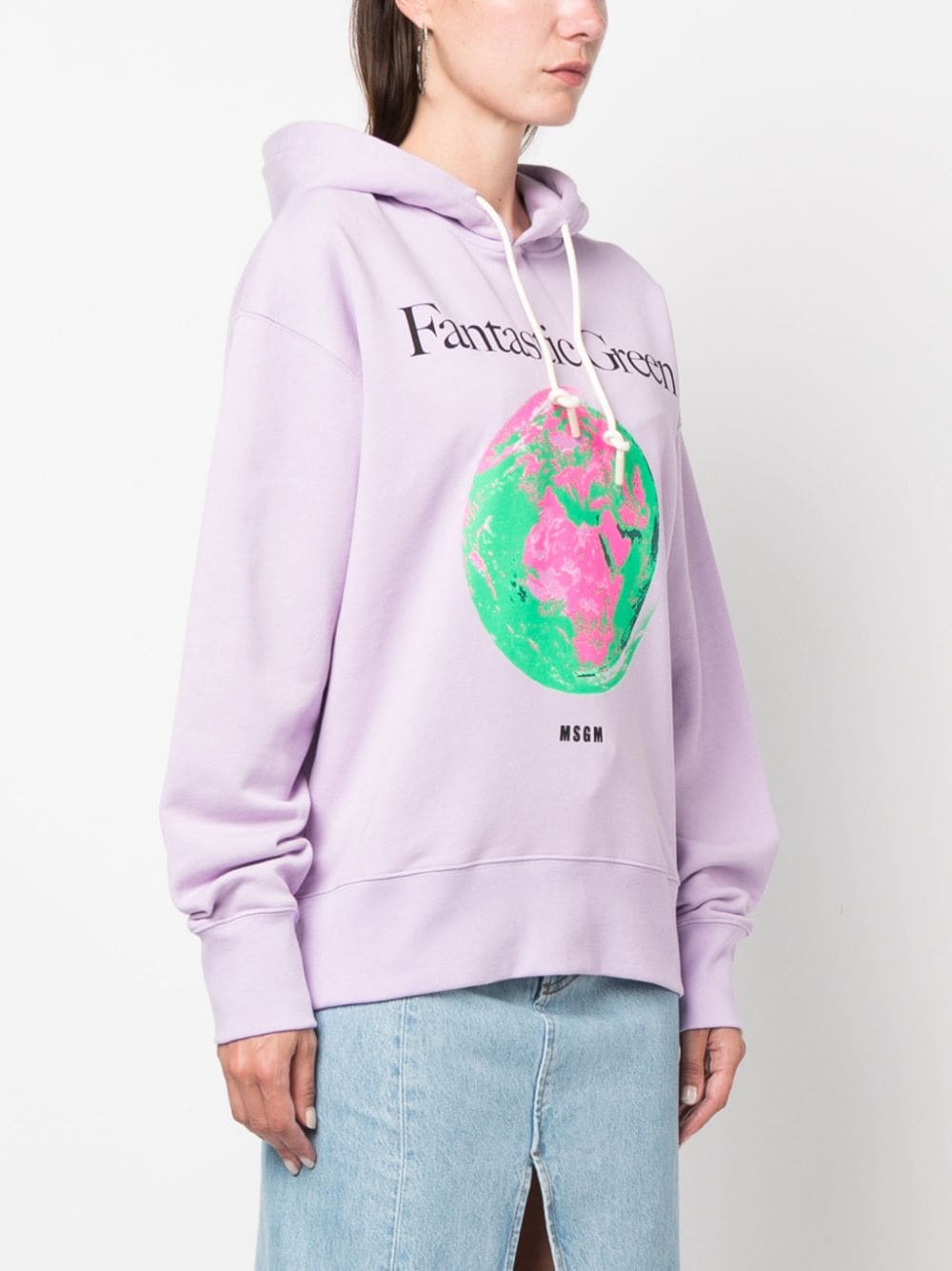 Shop Msgm Graphic-print Organic Cotton Hoodie In Purple