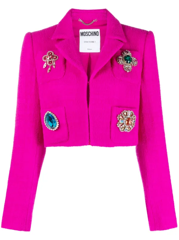 Moschino gemstone embellished Boucl Cropped Jacket Farfetch