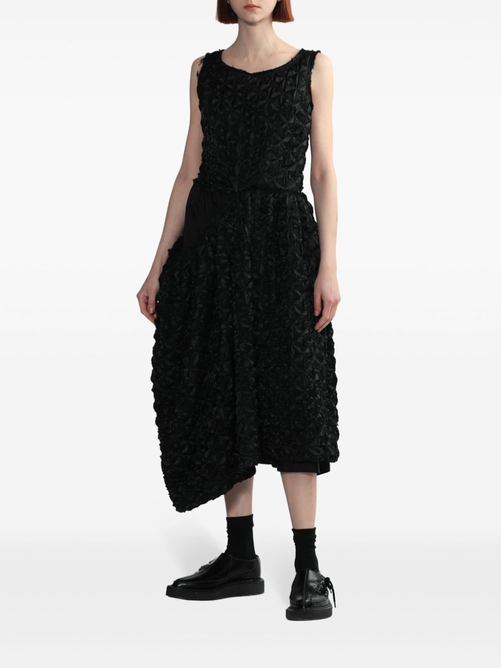 Shop Comme Des Garçons Floral-appliqué Midi Dress In Black