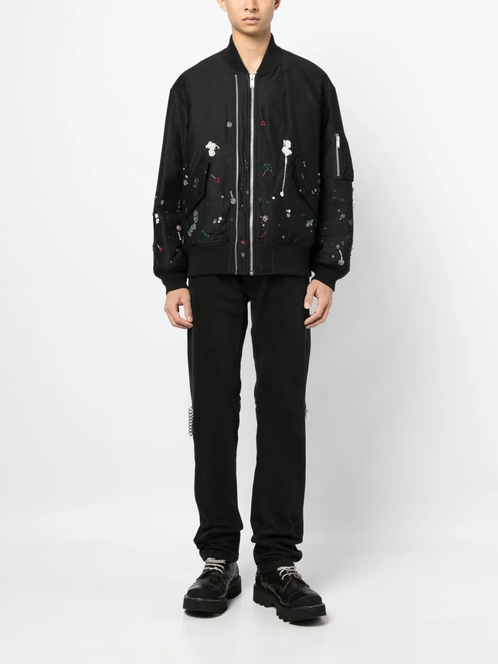 Undercover rhinestone-embellished cotton bomber jacket - Zwart