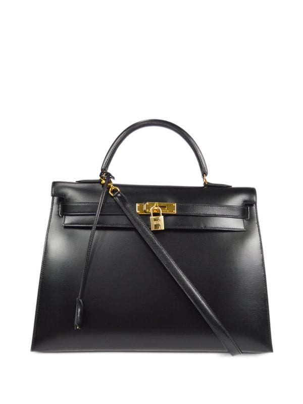 A BLACK CALF BOX LEATHER SELLIER KELLY 35 WITH GOLD HARDWARE