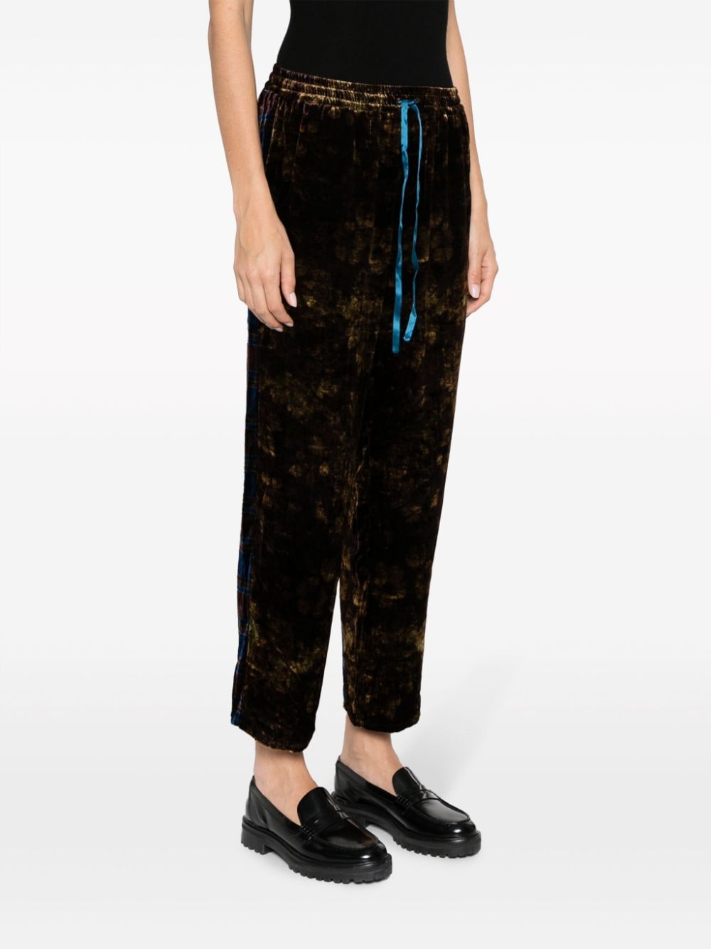 Shop Pierre-louis Mascia Baroque-print Velour Cropped Trousers In Brown