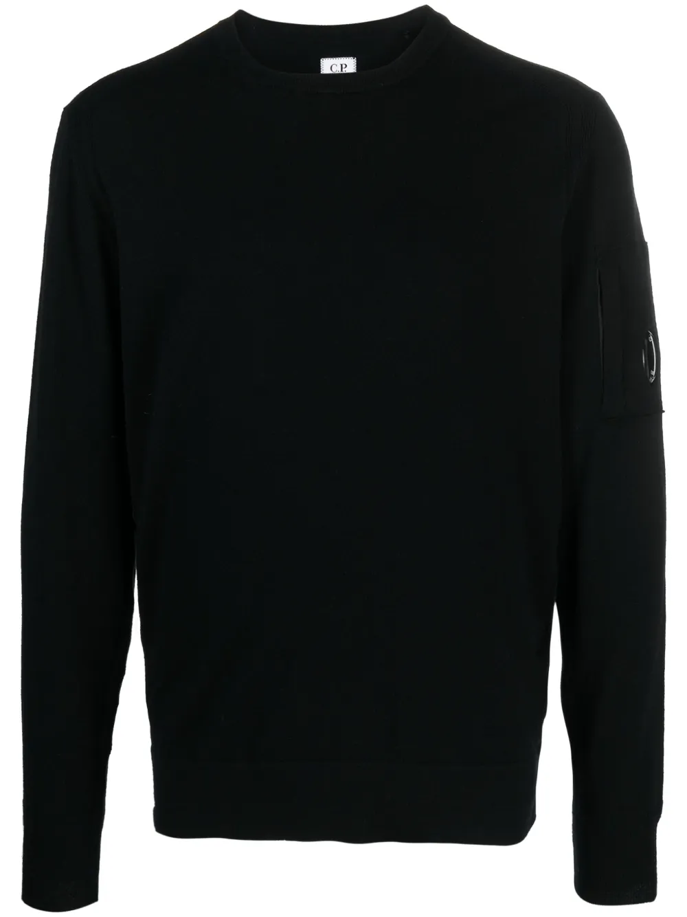 Shop C.p. Company Lens-detail Fine-knit Sweatshirt In Black