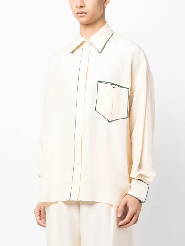 Bally contrast-piping Silk Pyjama Shirt | White | FARFETCH
