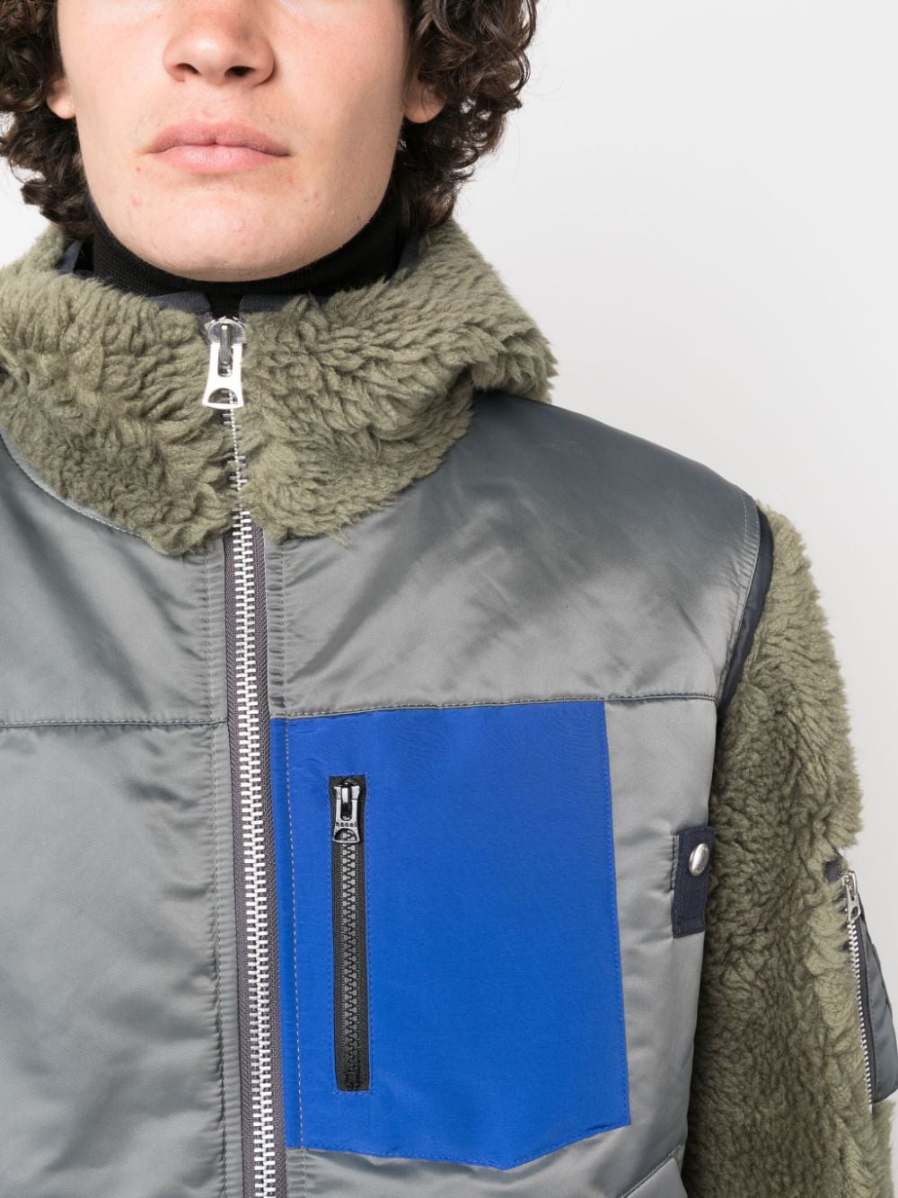 Shop Sacai Colour-block Zip-up Hooded Jacket In Grey