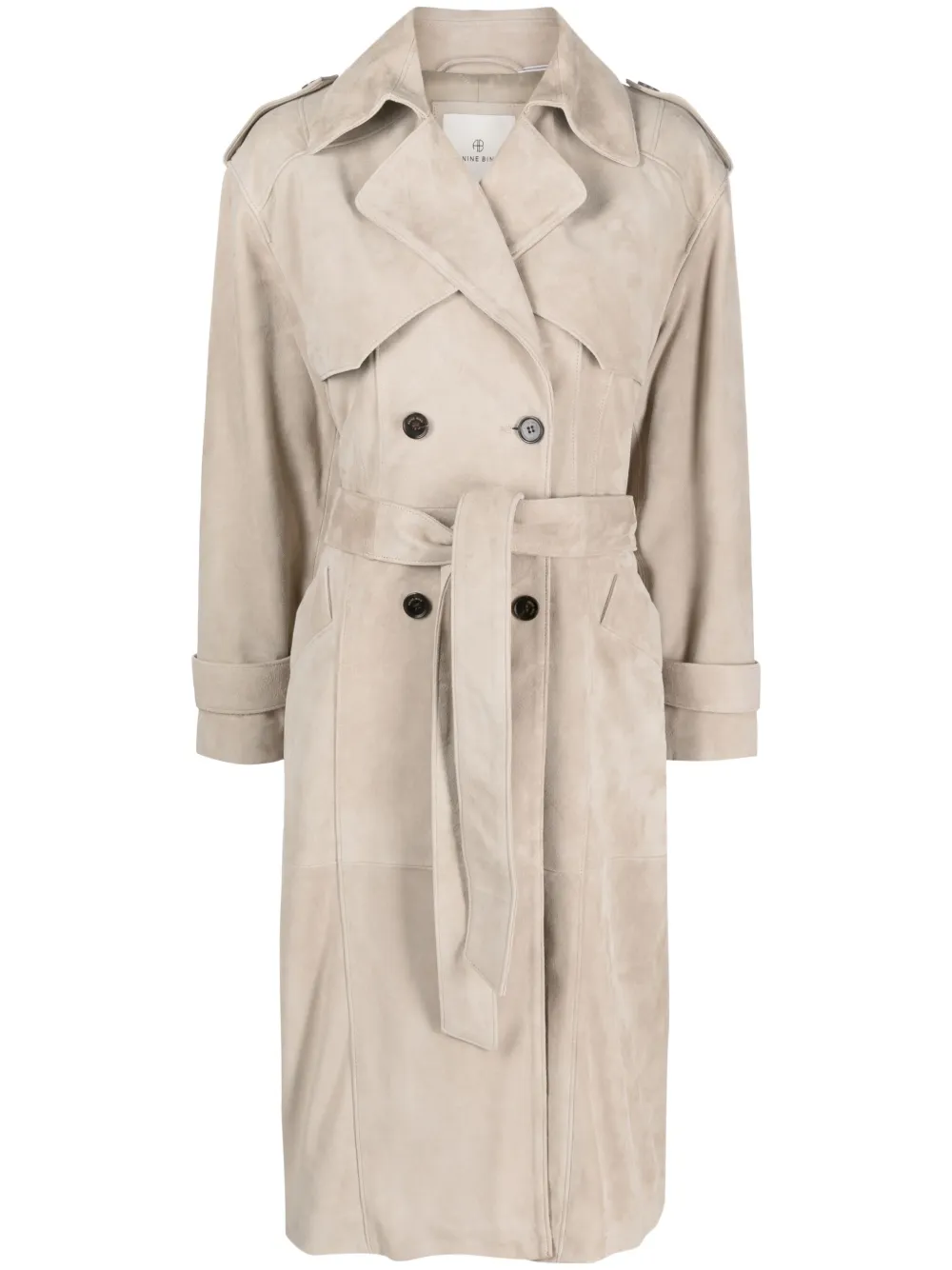 Anine Bing Double-breasted Suede Trench Coat In Neutrals