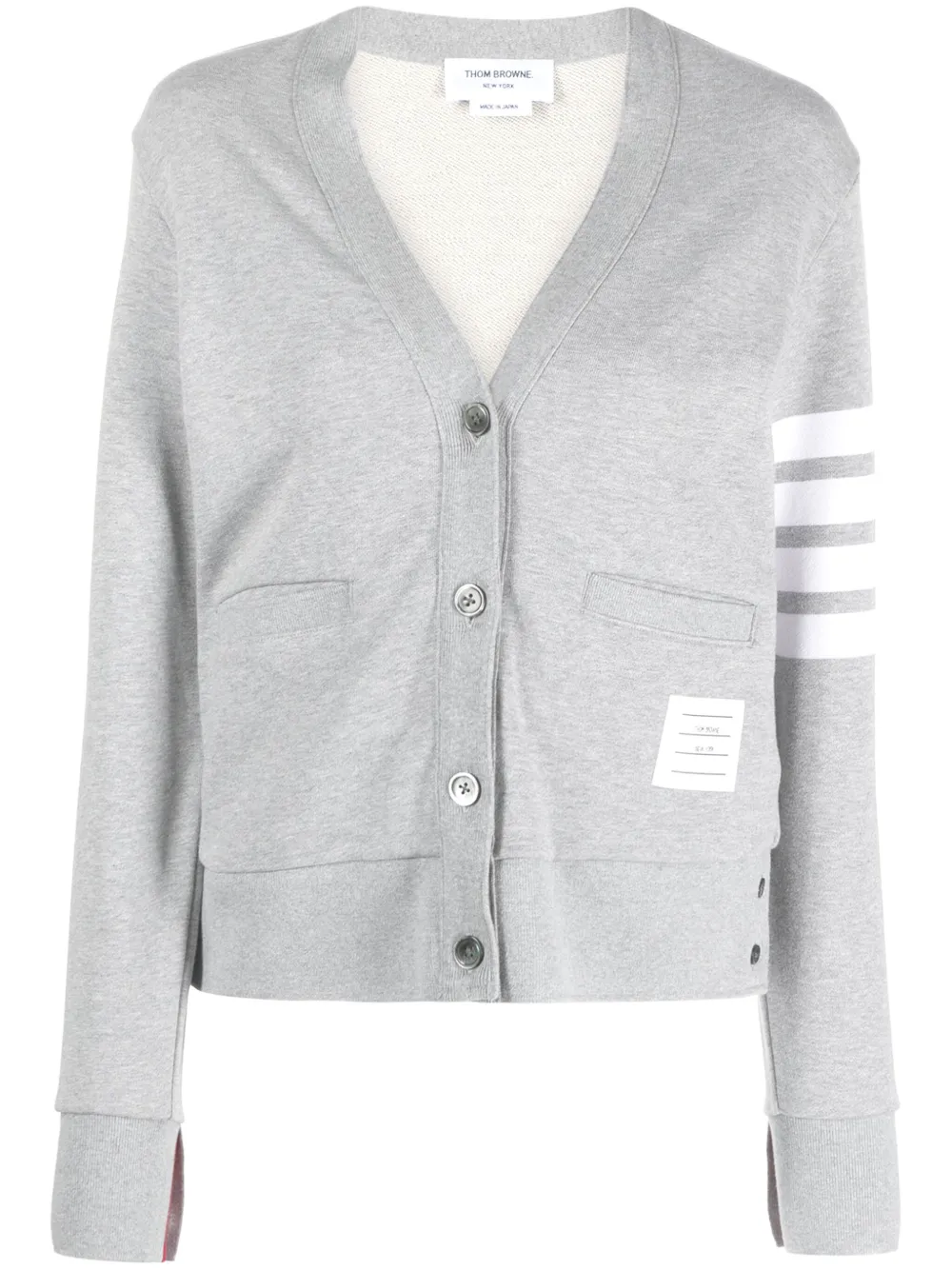 Thom Browne Four Bar Stripe Cotton Blend Knit V-neck Cardigan In Grey