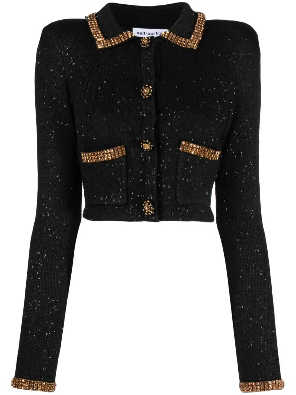 SELF-PORTRAIT METALLIC-THREADING CROPPED CARDIGAN