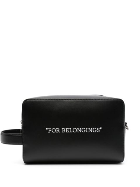 Off-White Quote-print leather wash bag Men