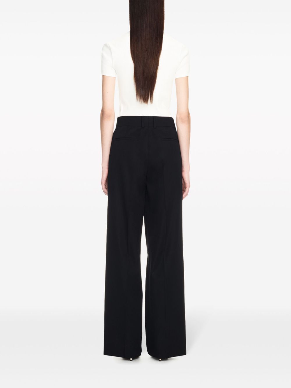 Shop Off-white Wool Straight-leg Trousers In Black