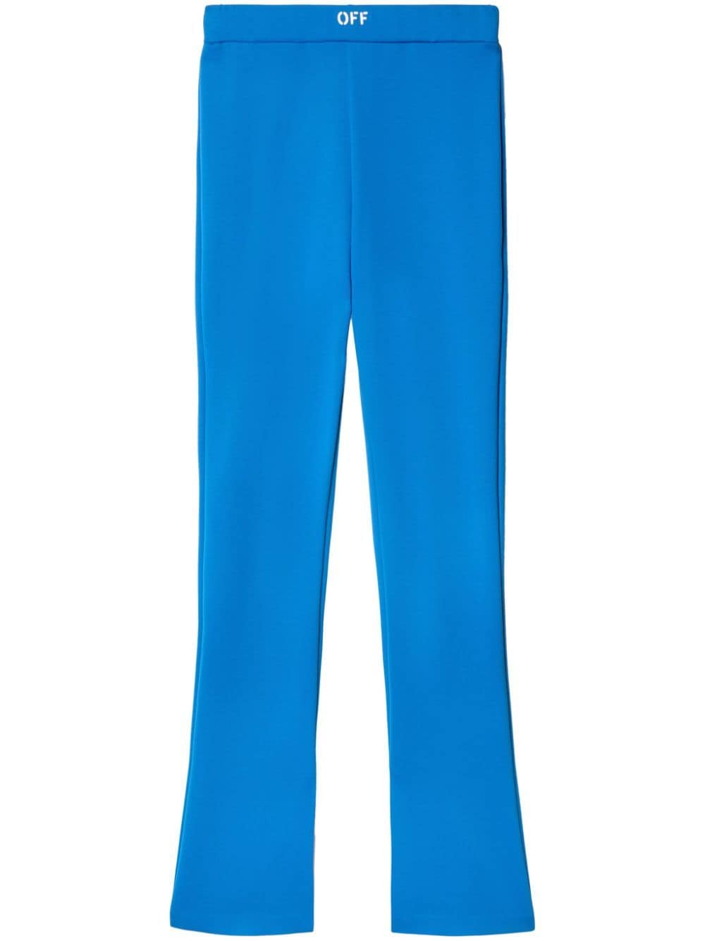 Shop Off-white Logo-waistband Flared Leggings In Blue