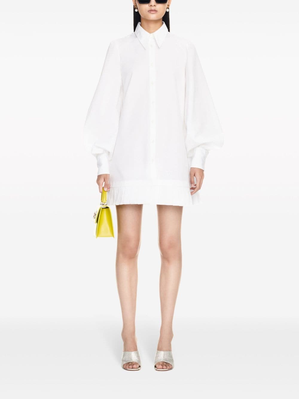 Shop Off-white Poplin Pleated Shirt Dress In Weiss