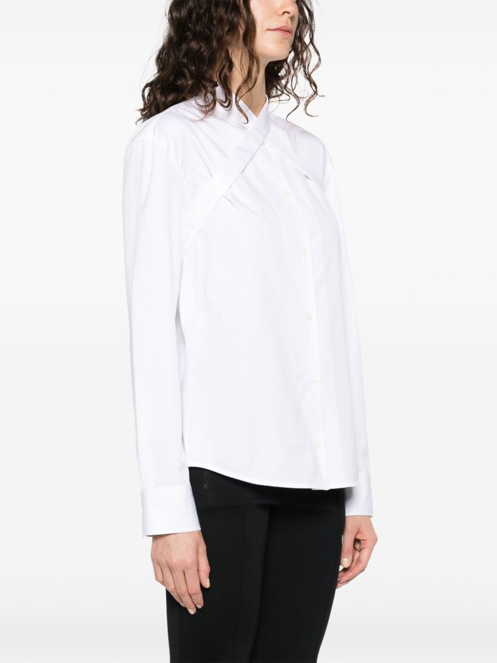 Shop Off-white Cross-collar Cotton-poplin Shirt In White