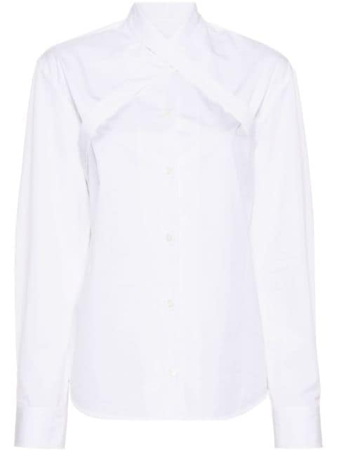 Off-White cross-collar cotton-poplin shirt