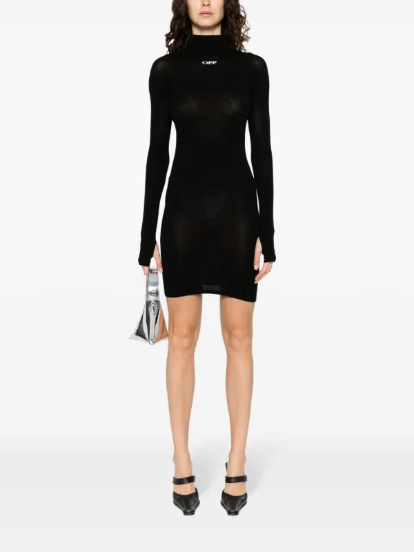 Off-White Off Stamp Embroidered Mini Dress | Black | FARFETCH