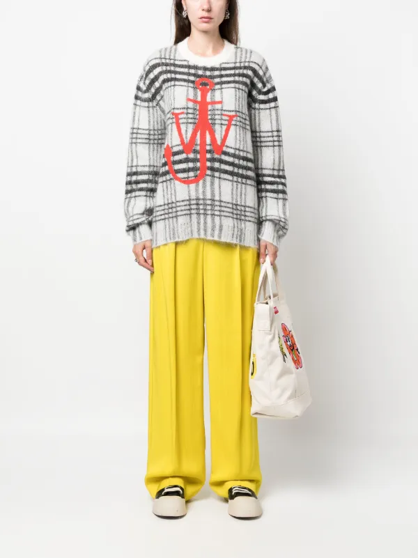 【送料&関税込】J.W. Anderson Logo Check Sweater JW Anderson logo-embroidered check-pattern Jumper | White