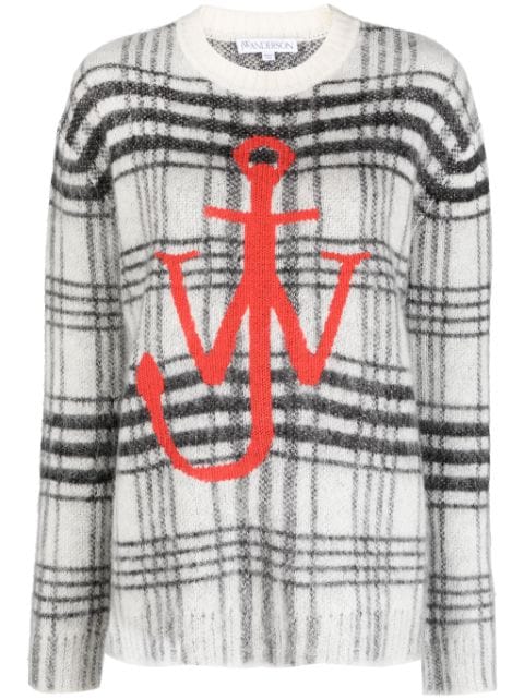 logo-embroidered check-pattern jumper