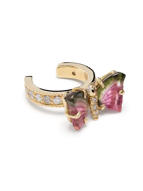 Jacquie Aiche arete ear-cuff Watermelon Butterfly en oro amarillo de 14kt con turmalina