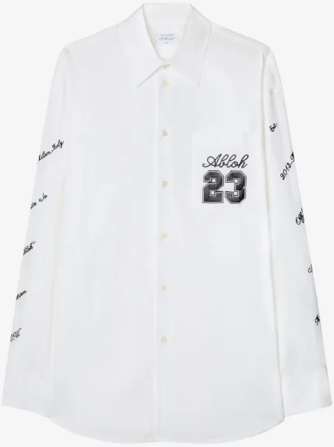Off-White logo-embroidered cotton shirt