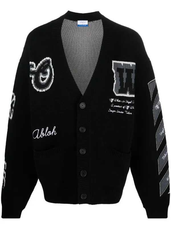 Off-White intarsia-knit wool-blend Cardigan - Farfetch