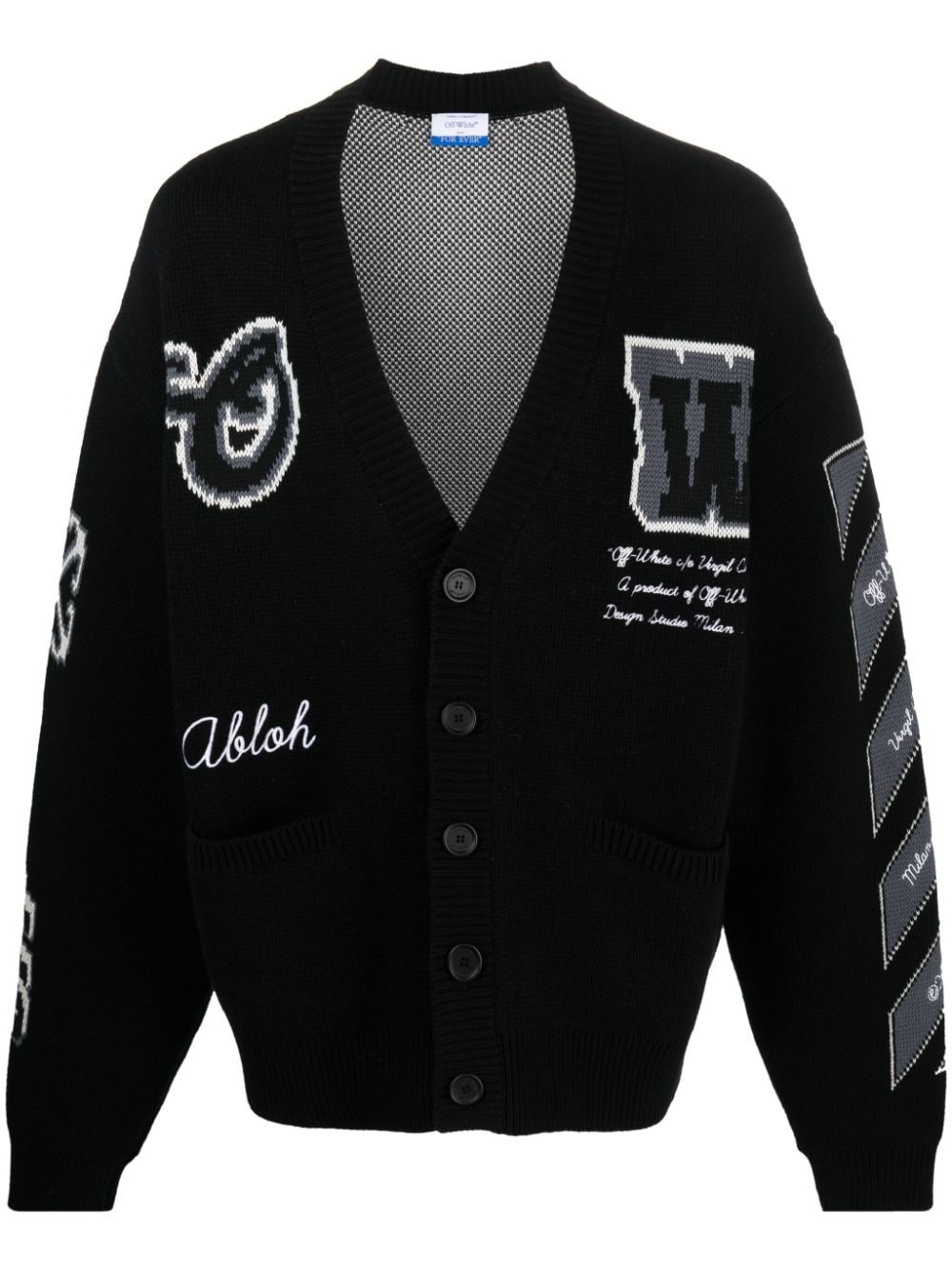 Shop Off-white Intarsia-knit Wool-blend Cardigan In Black