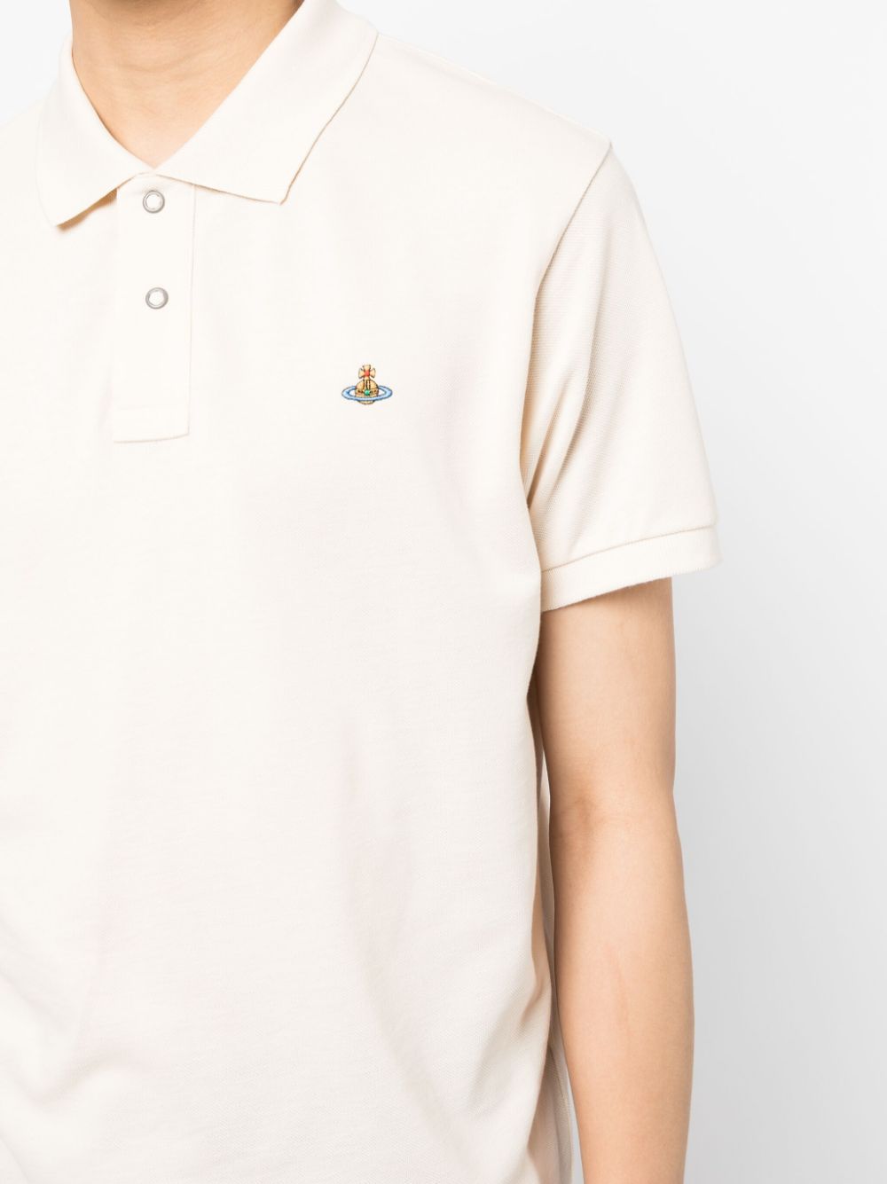 Shop Vivienne Westwood Orb-embroidered Cotton Polo Shirt In White