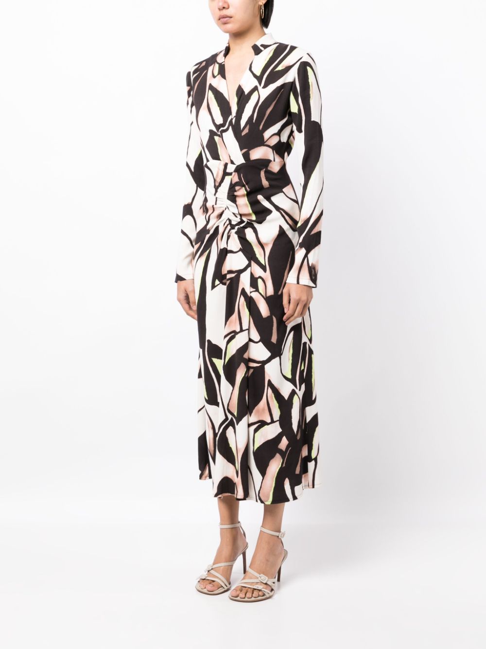 Shop Manning Cartell Gardenia Abstract-pattern Midi Dress In Multicolour