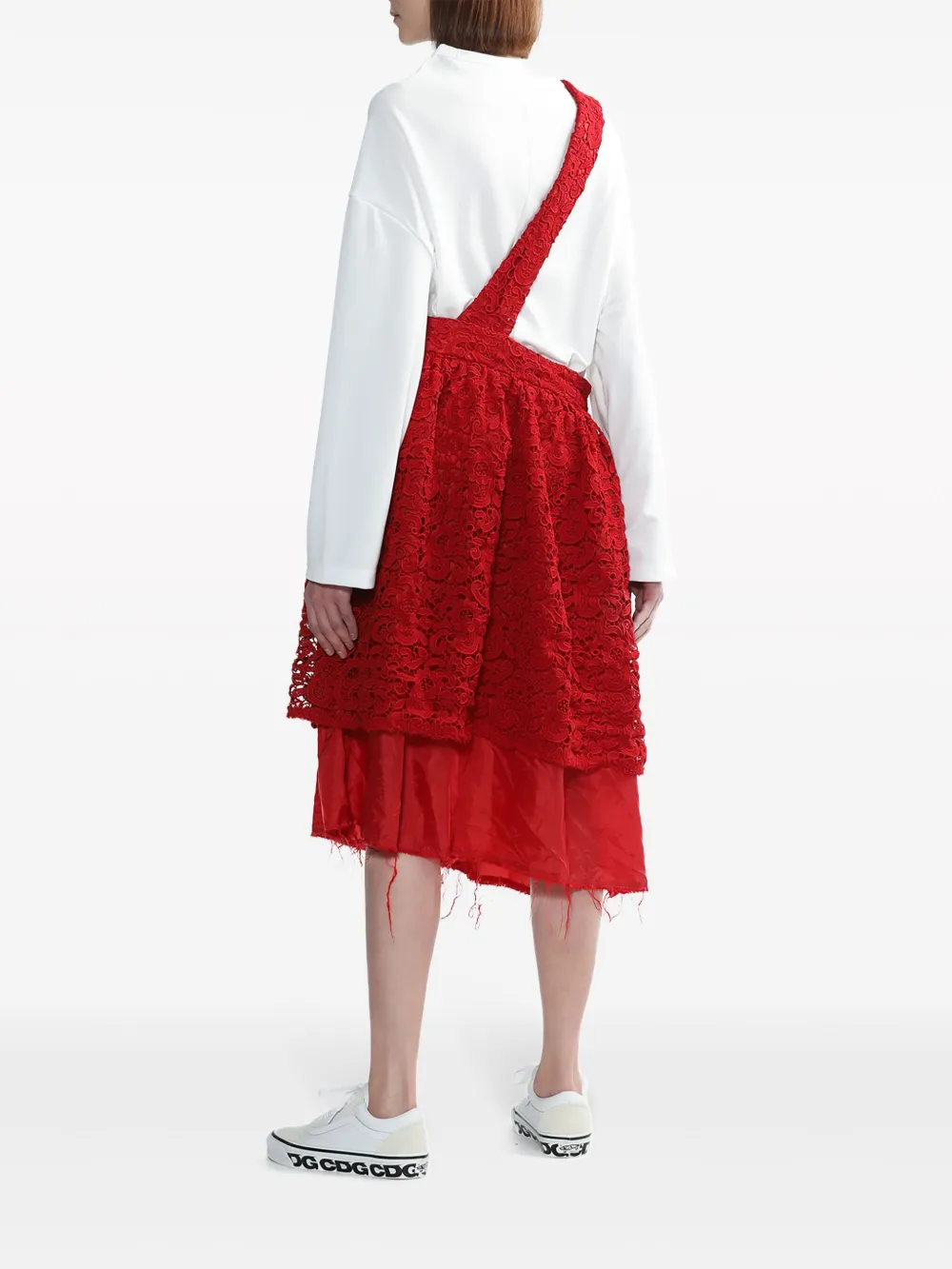 Comme Des Garçons Floral-embroidered Midi Skirt In Red