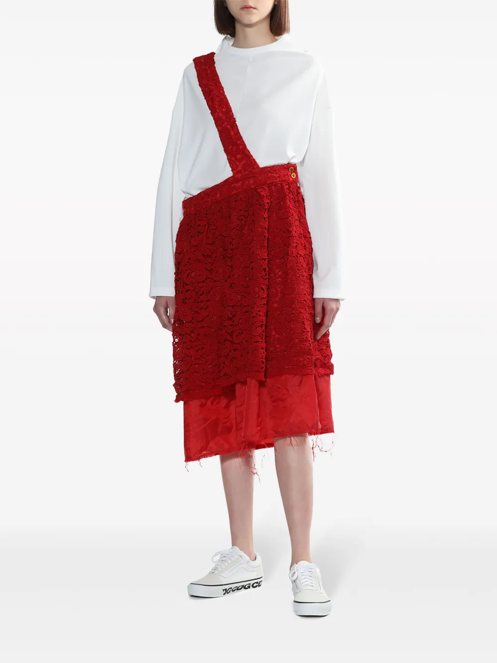 Comme Des Garçons Floral-embroidered Midi Skirt In Red