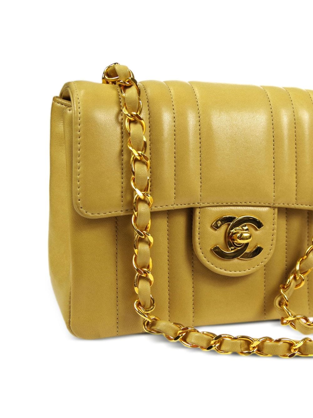 Pre-owned Chanel 1992 Mademoiselle Shoulder Bag In Yellow