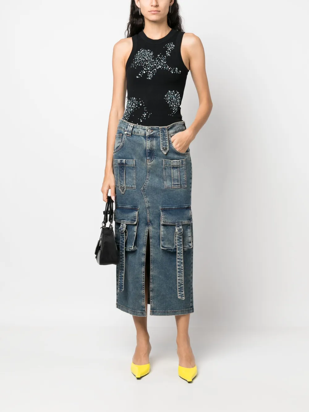 DES PHEMMES rhinestone-embellished cotton tank top - Zwart