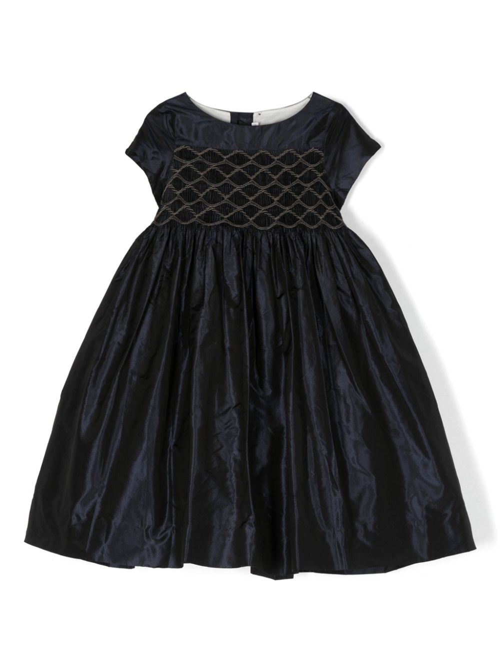 Bonpoint Kids' Smocked-panel Silk Dress In Blue