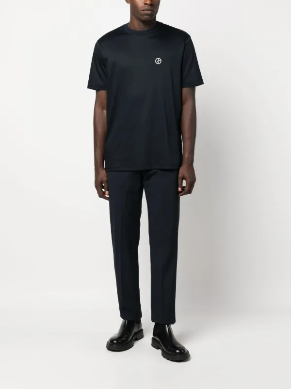Giorgio Armani logo-embroidered Cotton T-shirt | Blue | FARFETCH