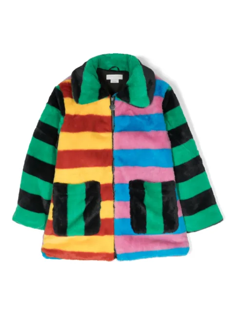 Stella McCartney Kids Gestreifter Mantel aus Fleece-Textur
