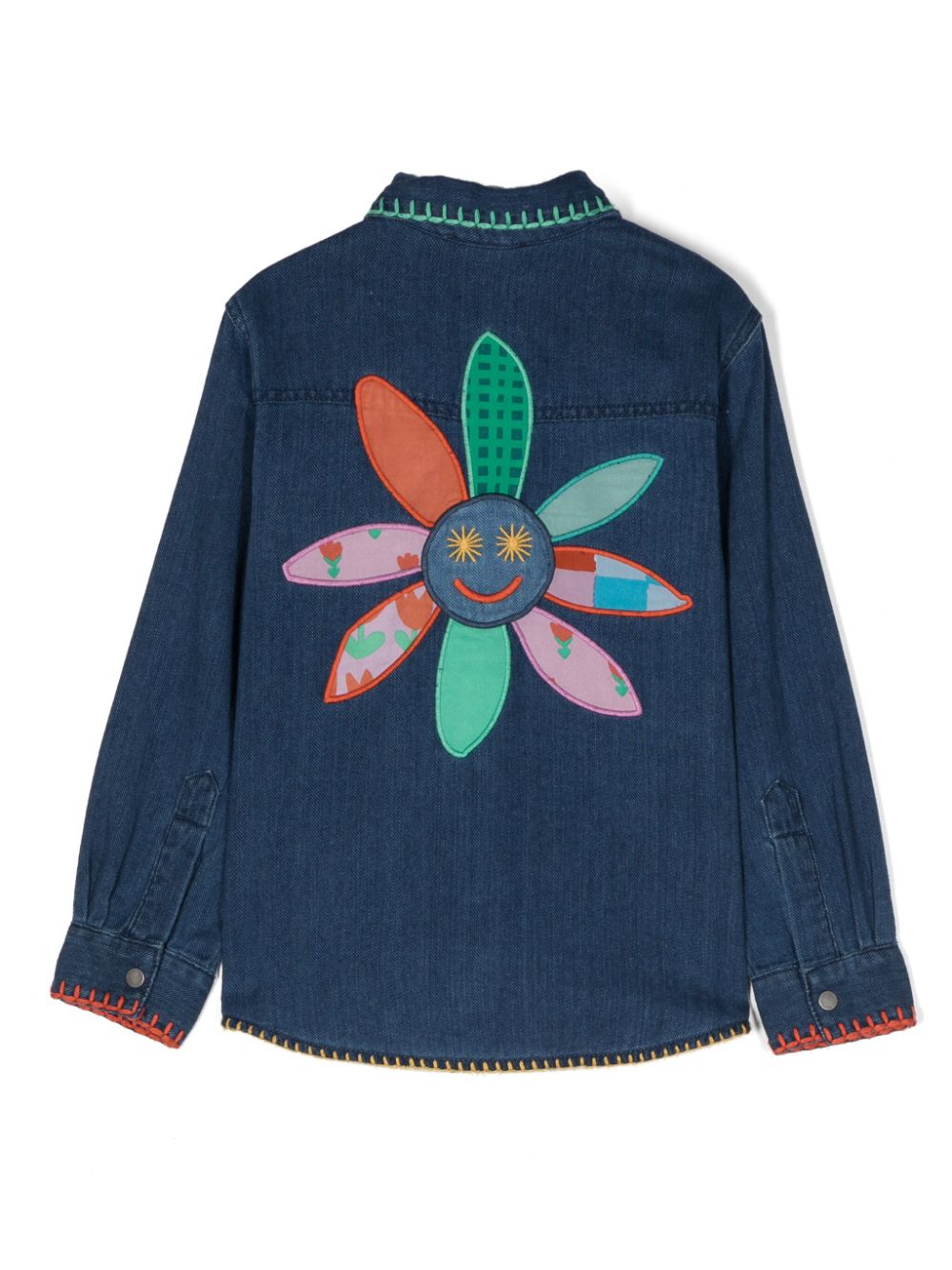 Shop Stella Mccartney Floral-patch Denim Shirt In Blue