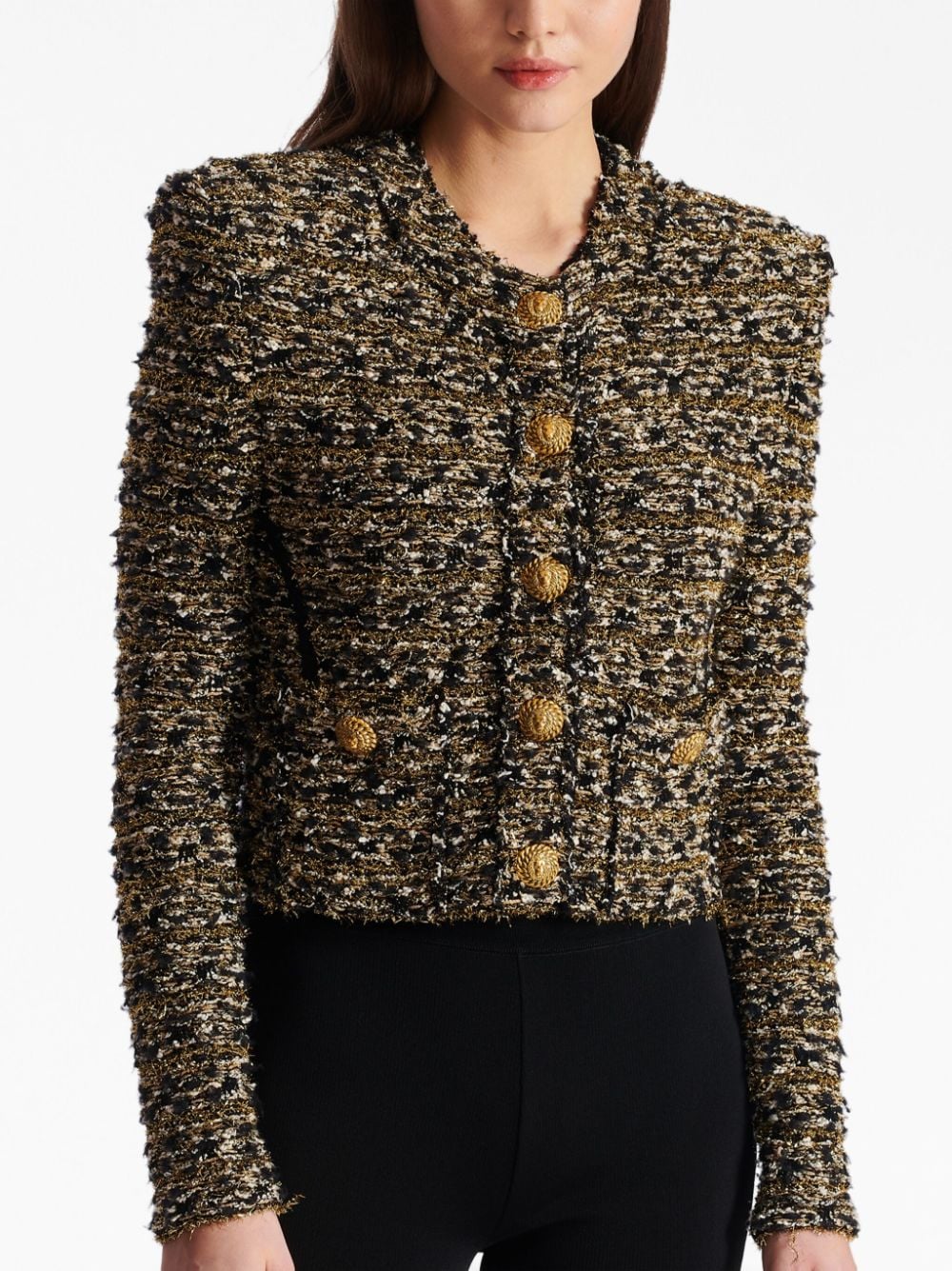 Gucci Women's Button-embellished Cropped Tweed Top