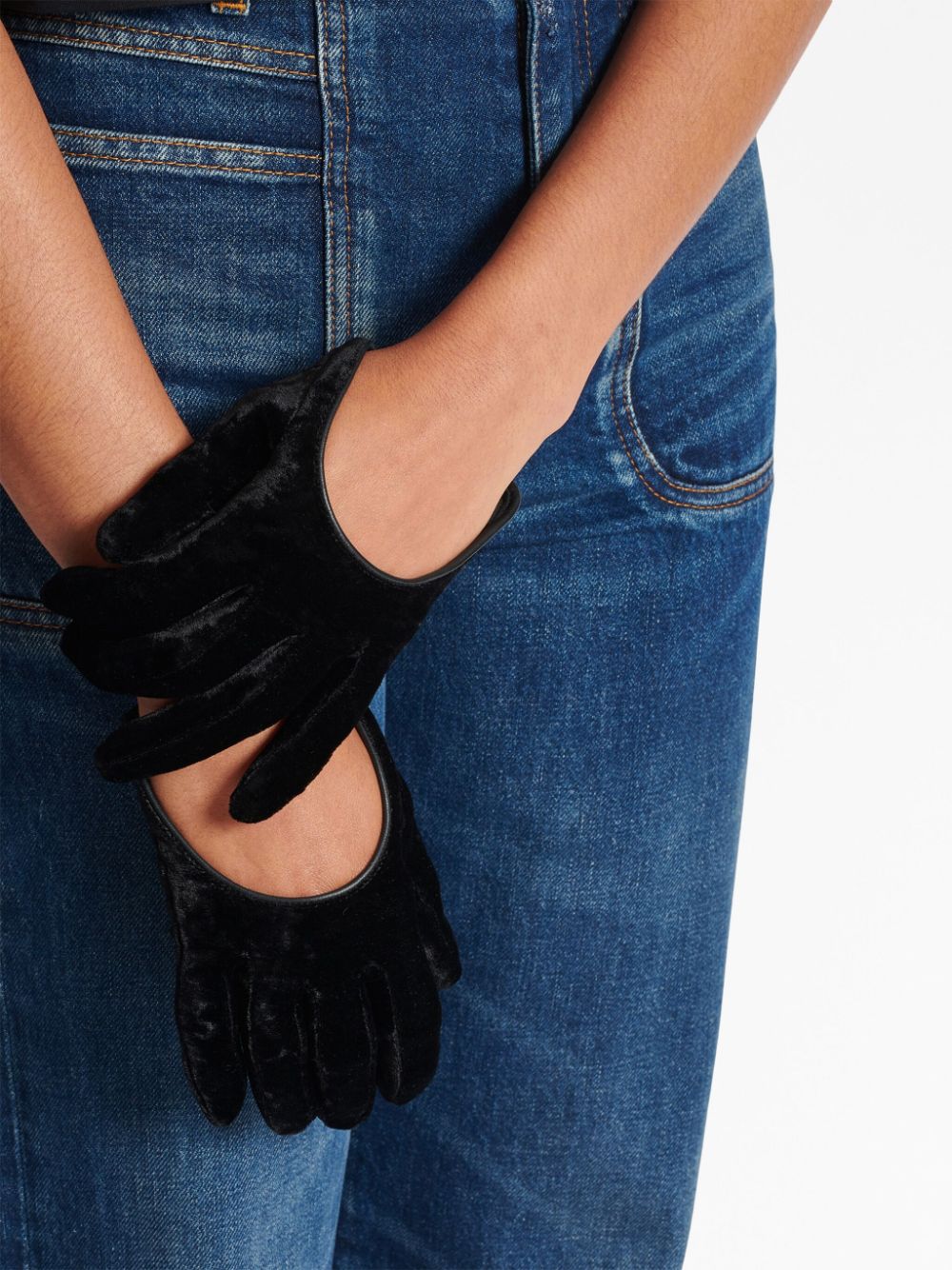 Shop Balmain Short Velvet Gloves In Black
