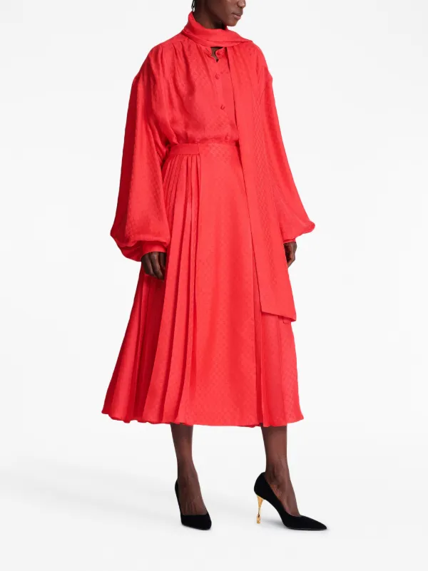 Balmain Mini Monogram Pleated Midi Skirt | Pink | FARFETCH