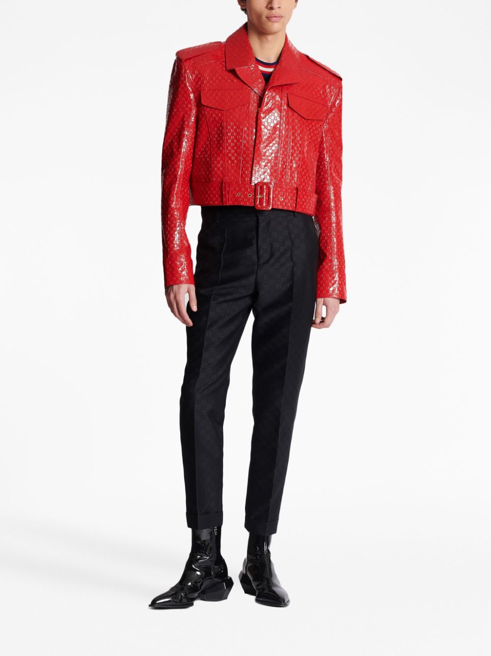 Balmain logo-embossed leather jacket - Rood