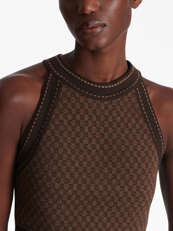 Balmain monogram-jacquard Cropped Top | Brown | FARFETCH