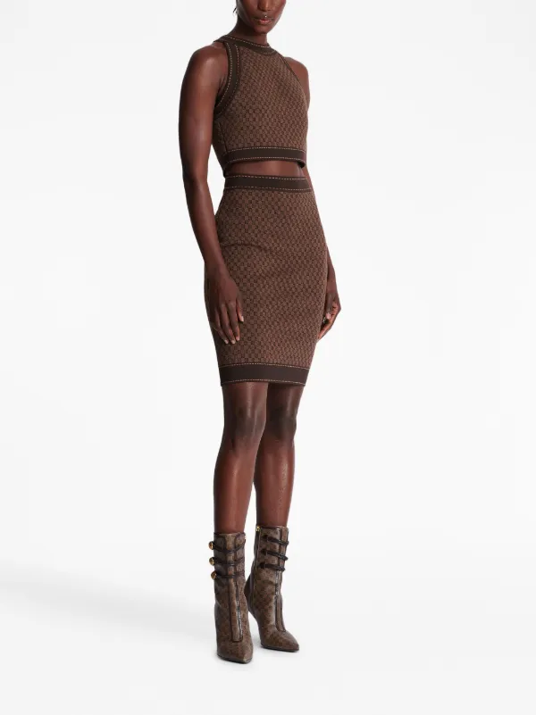 Balmain monogram-jacquard Cropped Top | Brown | FARFETCH