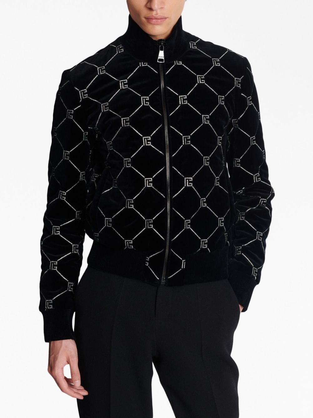 Balmain rhinestone-embellished quilted bomber jacket Men