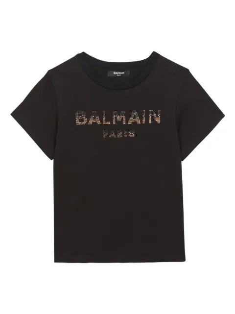 Balmain Kids playera con logo y detalles de strass